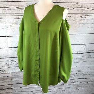 Chico’s- Green cold shoulder blouse, size 2